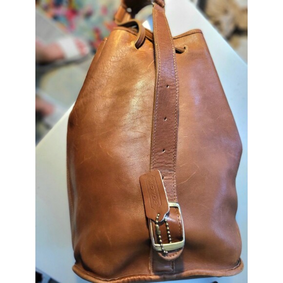 Vintage COACH The Sling Bixby Drawstring Bucket Leather Bucket Hobo British Tan - Picture 8 of 16